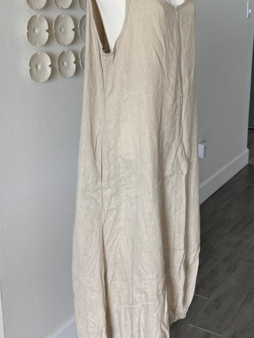 Greek Linen Maxi Dress | Hydra Greece One Size Resort Dress | Beige Boho - Picture 2 of 6